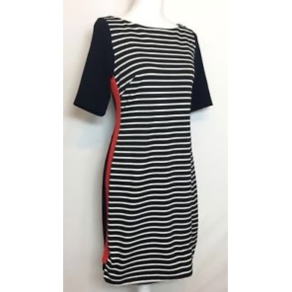 Eliza J Dresses & Skirts - Elize J Black White Red Stripe Zip Sheath Dress